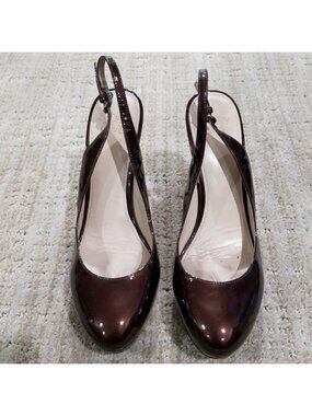 Joan & David Brown Patent Slingback Pumps-Size 8